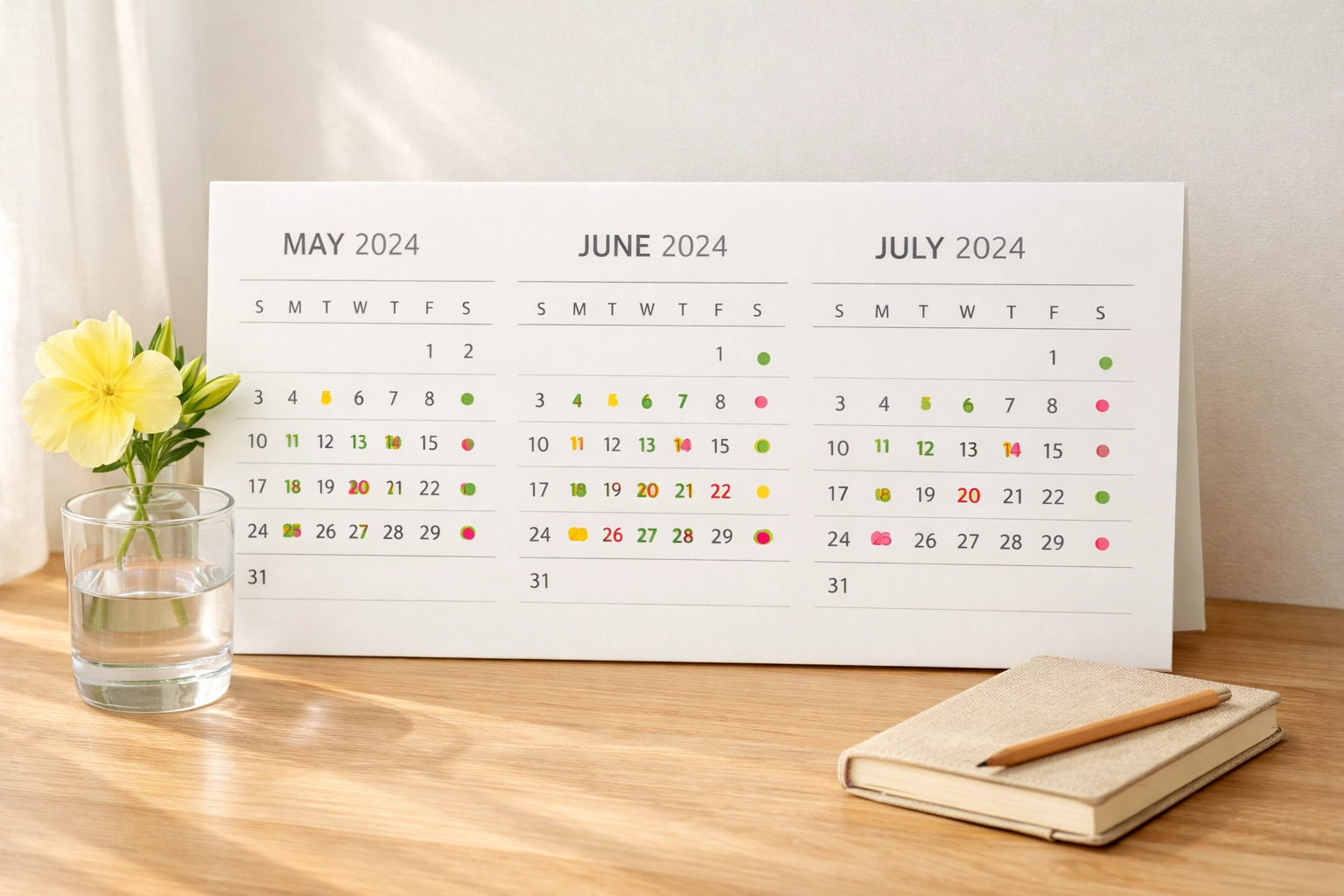 Calendar tracking evening primrose oil supplement journey over 90 days with wellness journal