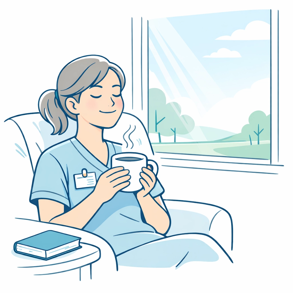 Family caregiver taking peaceful break for self-care and rest