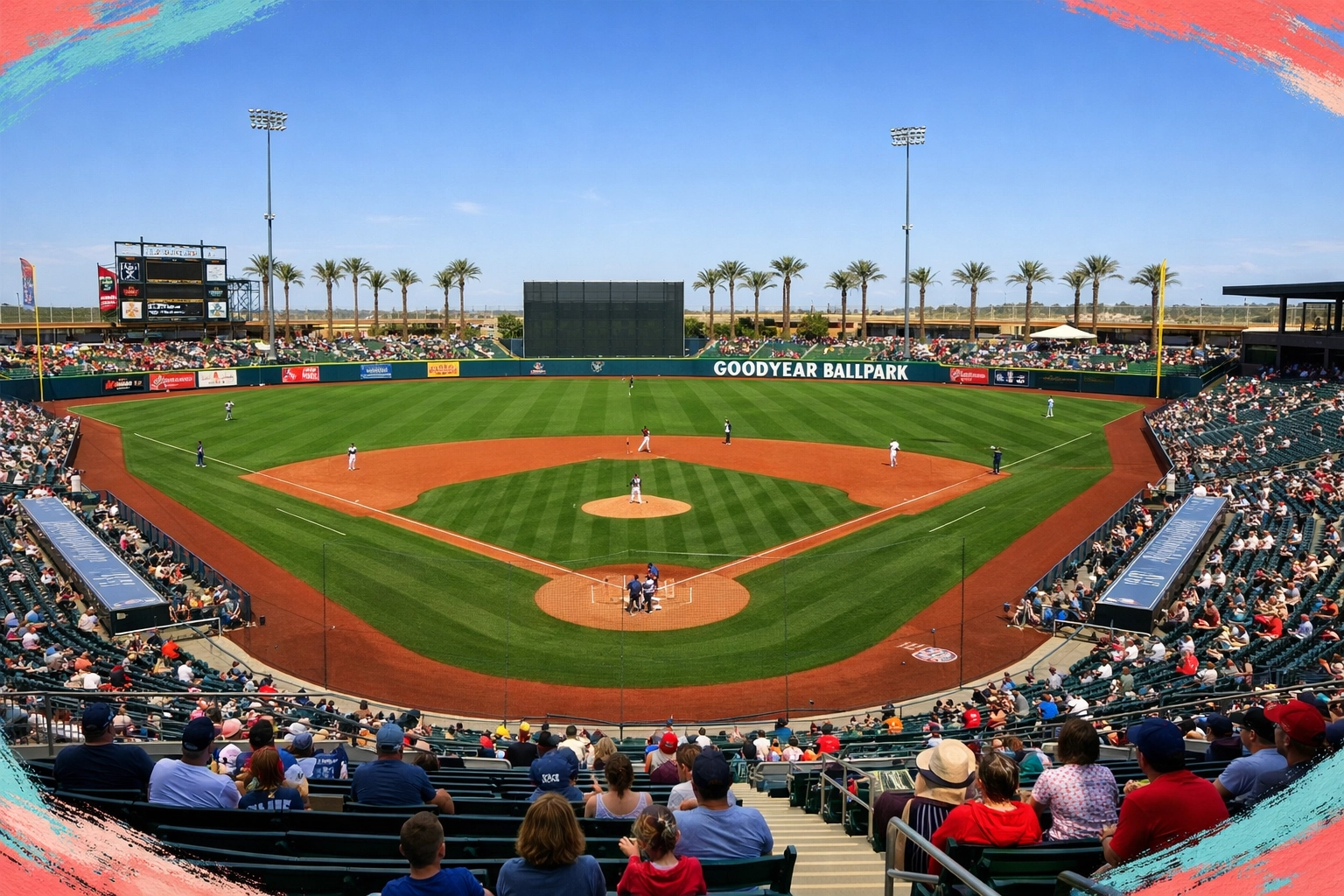 Goodyear Ballpark outfield and seating during spring training game in Arizona