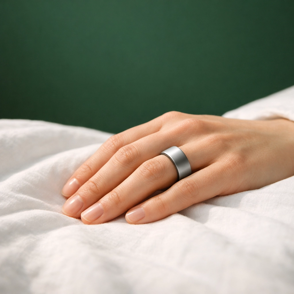A biohacking smart ring worn to monitor health data for improved recovery and long-term vitality.