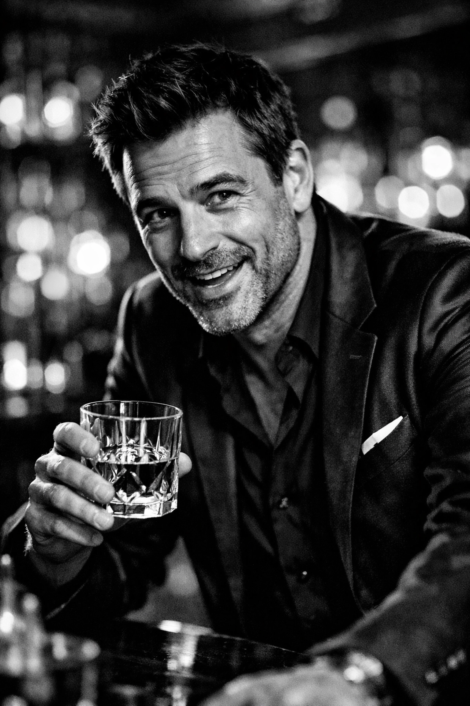 Charismatic man engaging in a conversation at a Sydney bar using expert dating advice for men.