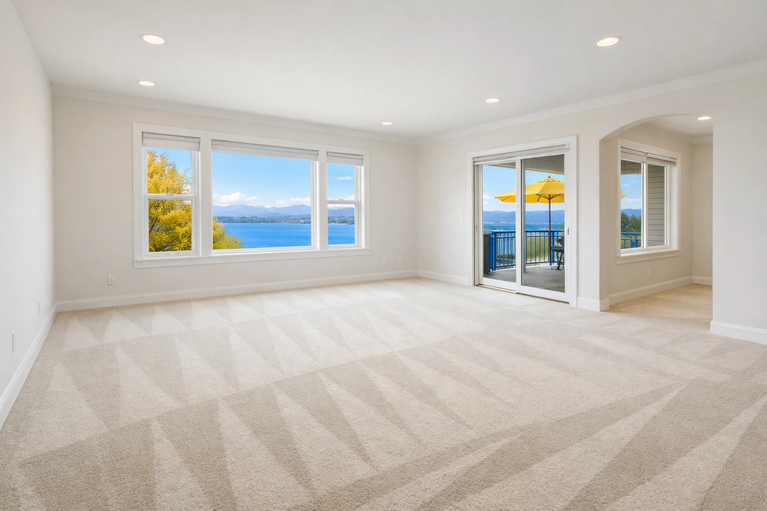 Freshly vacuumed empty living room prepared for new tenants by move-out cleaning Worcester MA professionals.
