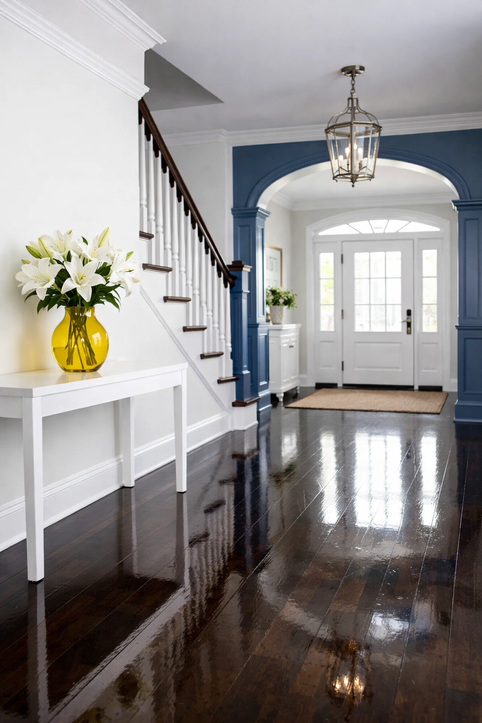 Professional cleaners Leominster MA: a clean entryway with gleaming hardwood floors in a local home.