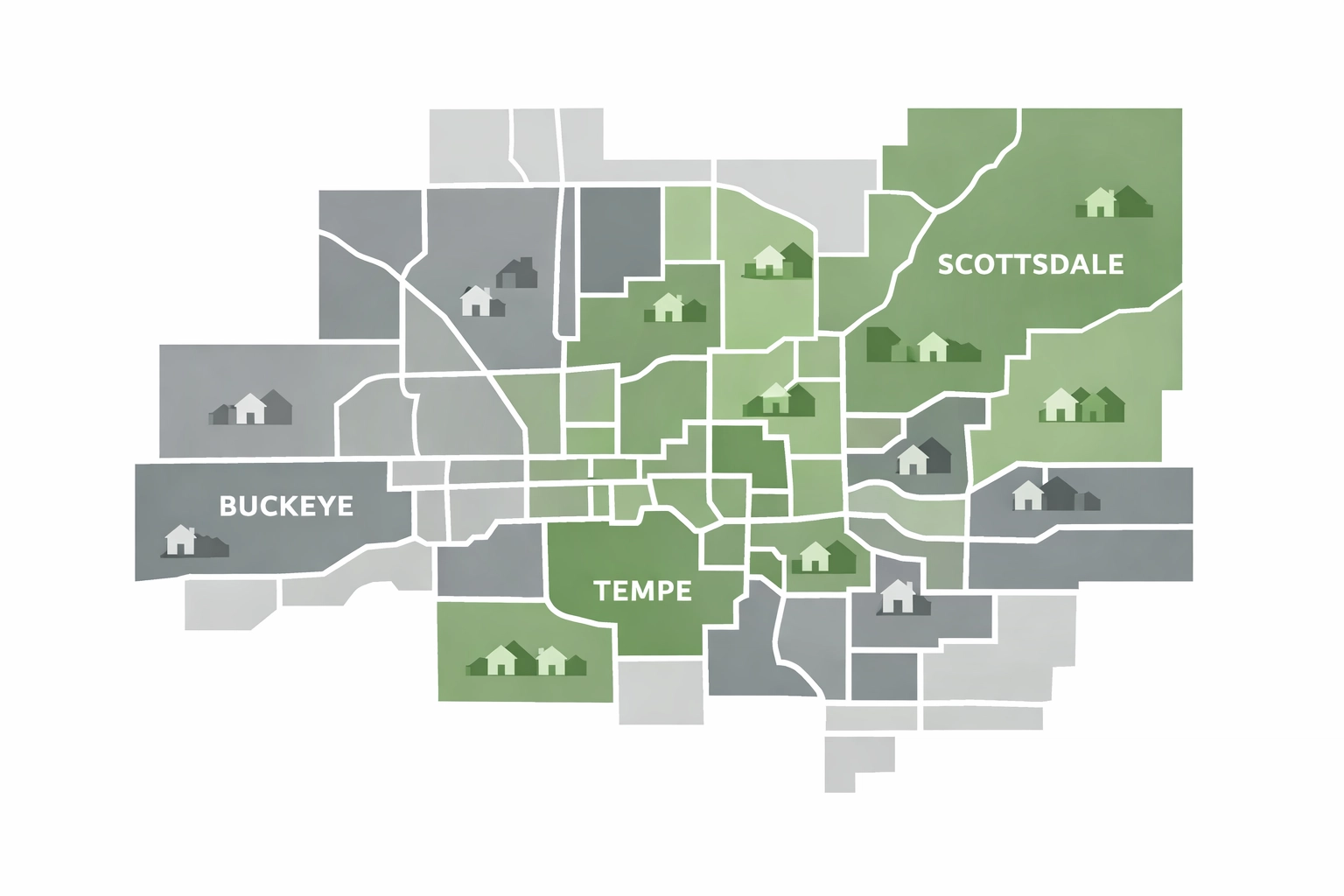 Phoenix metro area map showing rental market zones across Buckeye, Tempe, and Scottsdale