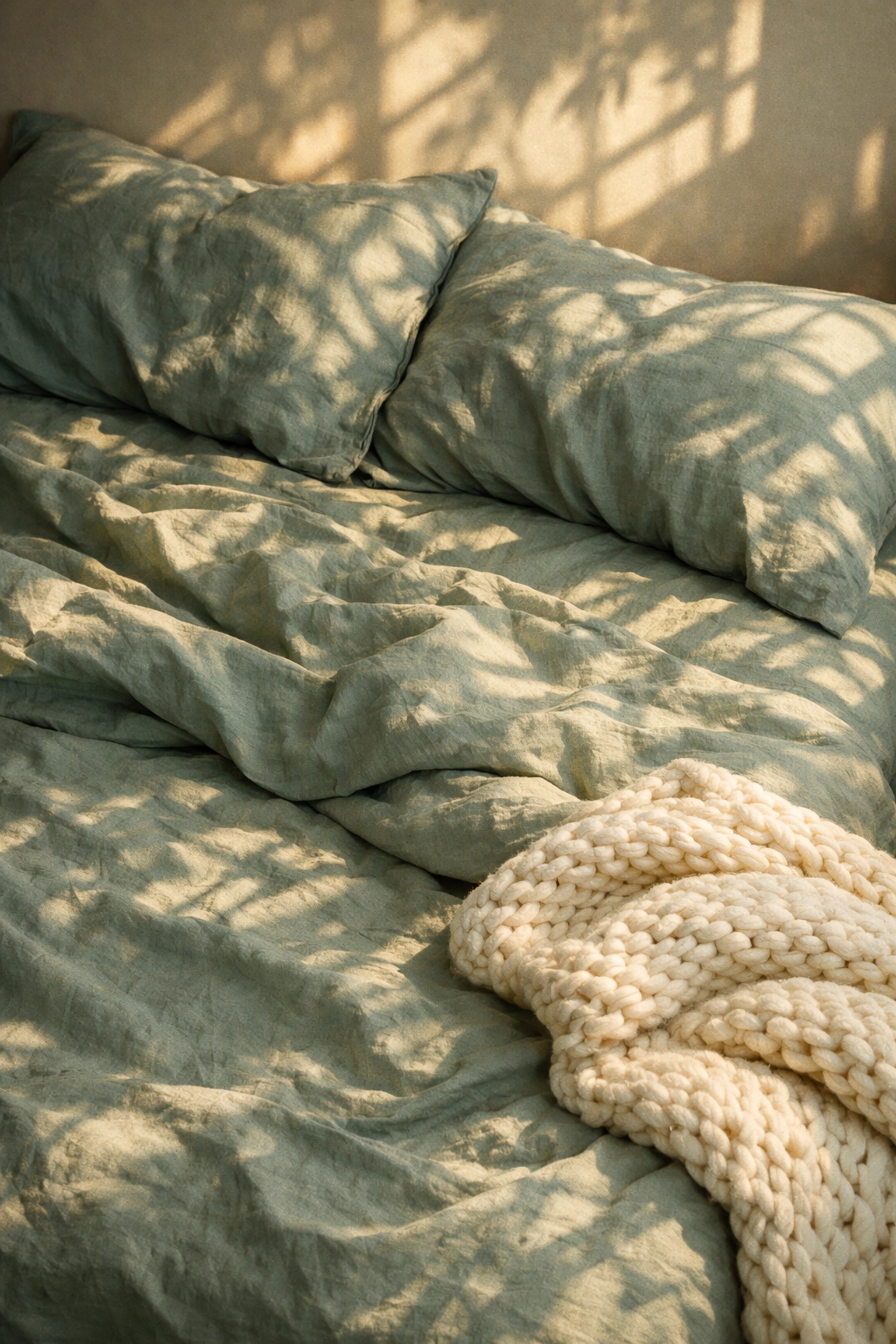 Morning light on bed linens representing restorative rest with a night doula Toronto.