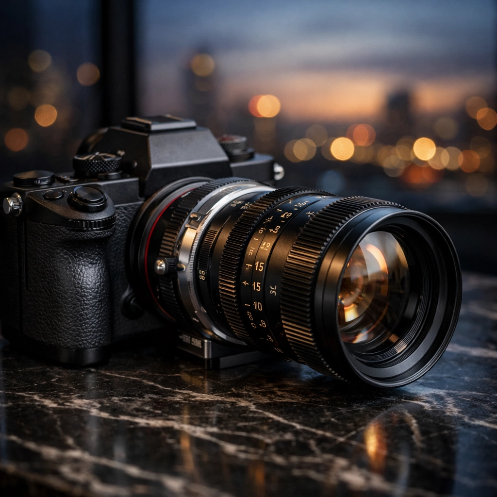 Professional mirrorless camera with a vintage lens, part of the essential photography gear for capturing top photo spots.