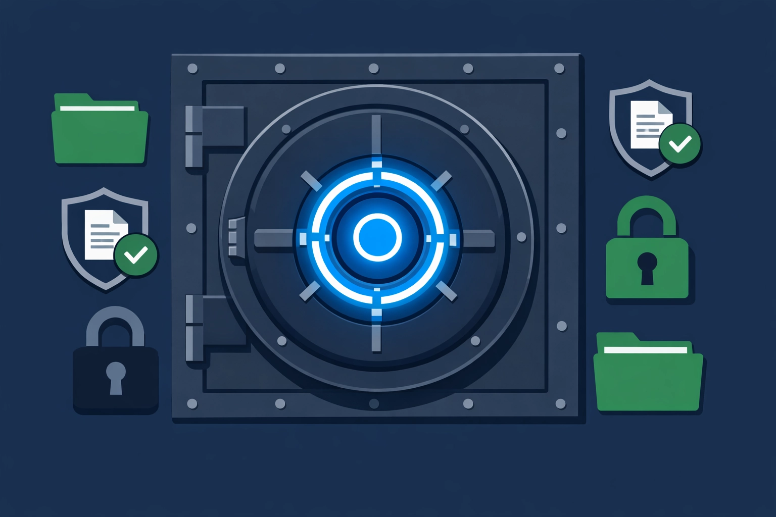 Secure digital vault door with folder and shield icons for tax data protection.