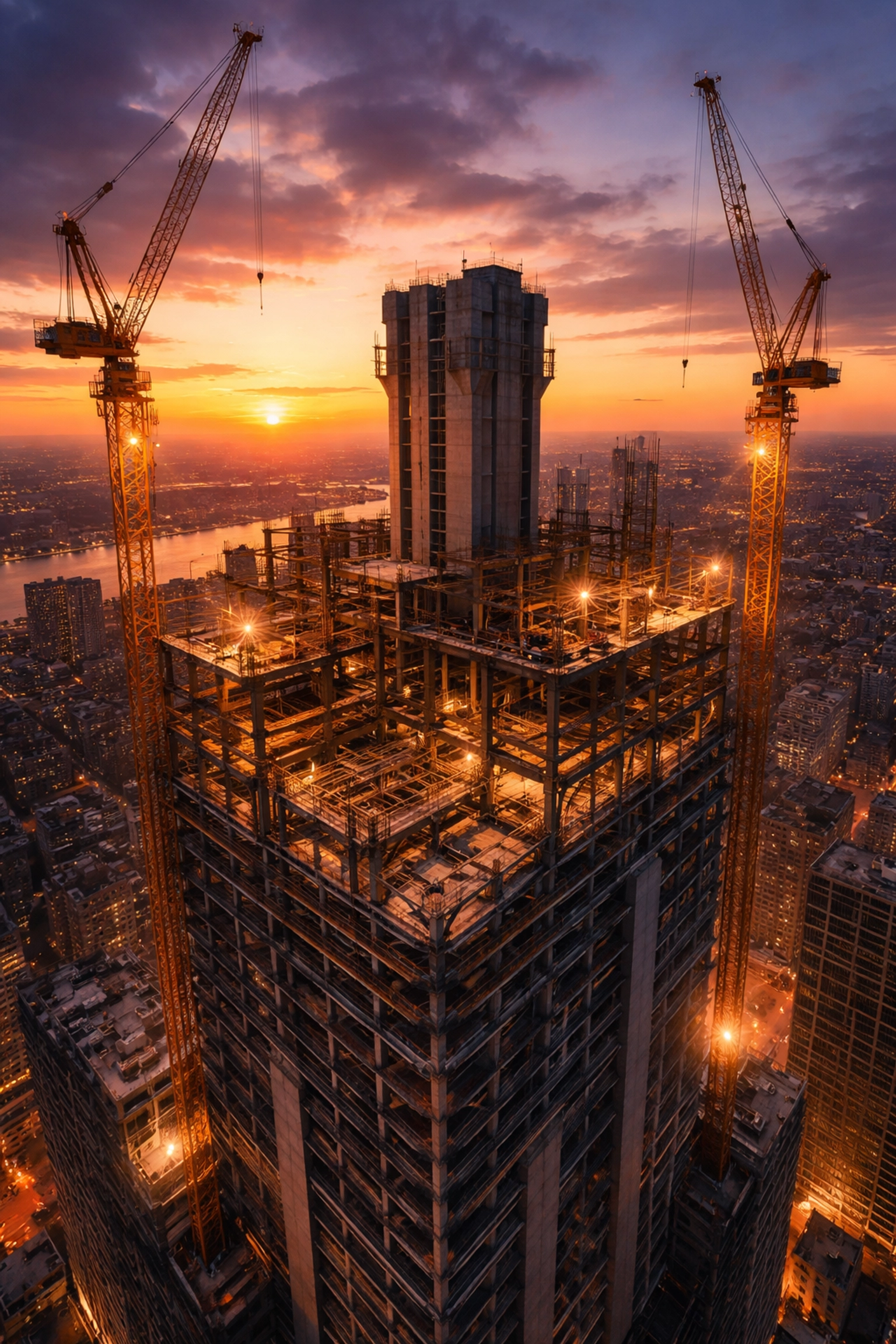 Modern skyscraper under construction symbolizing real estate growth and stable investment foundations.