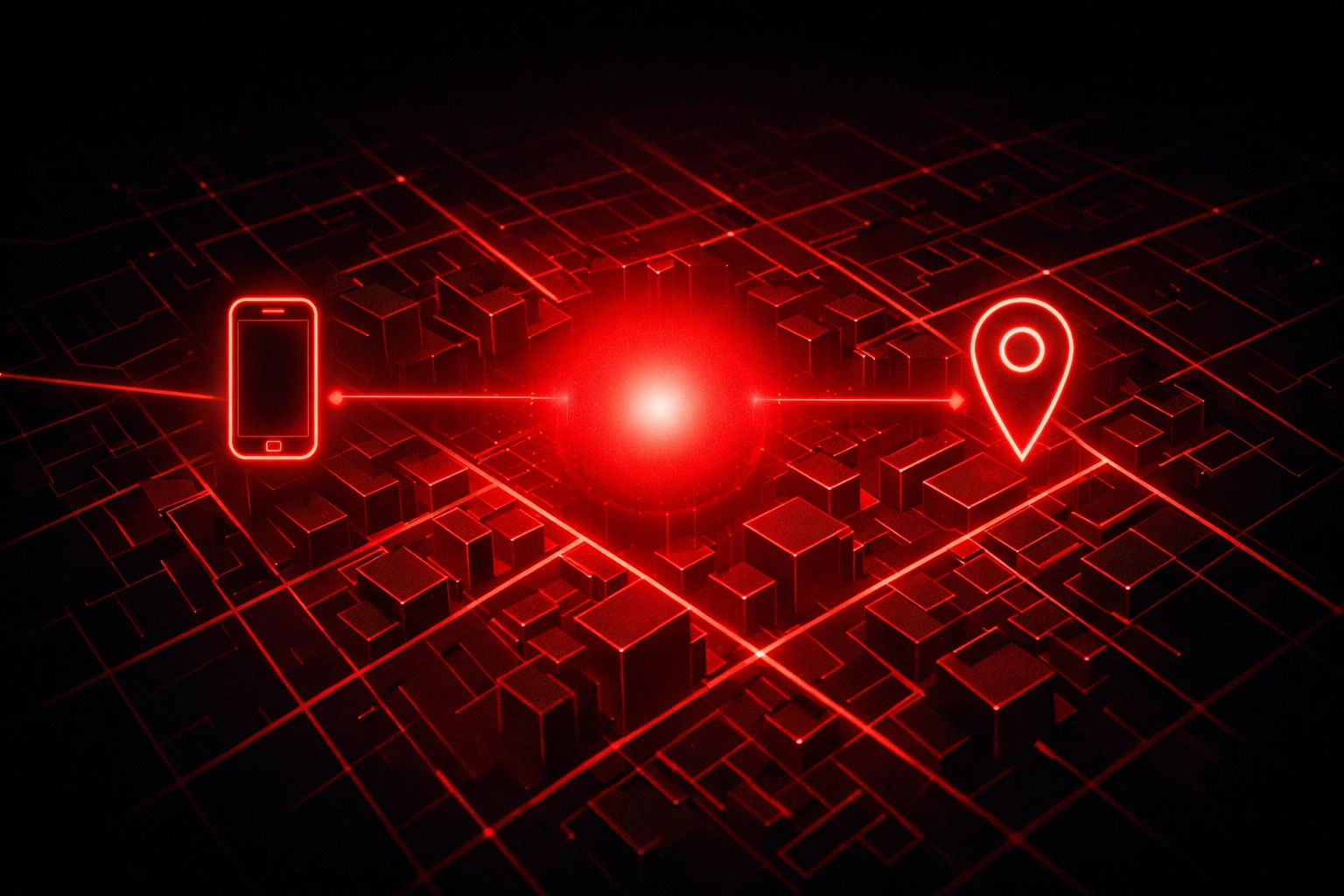 Digital map with glowing red network representing local packs and zero-click search intent.