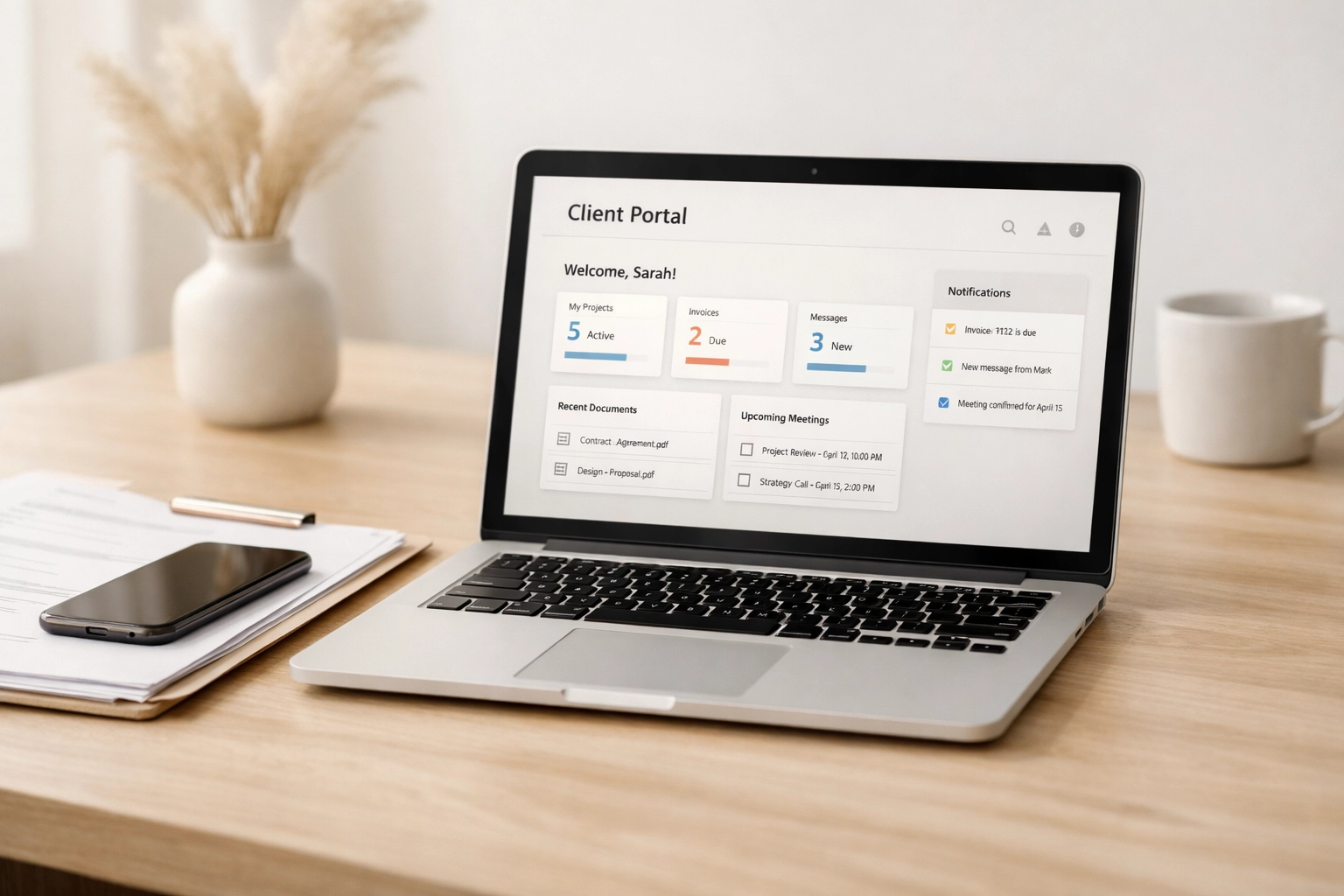 Digital client portal on laptop for ERO tax document intake and management system