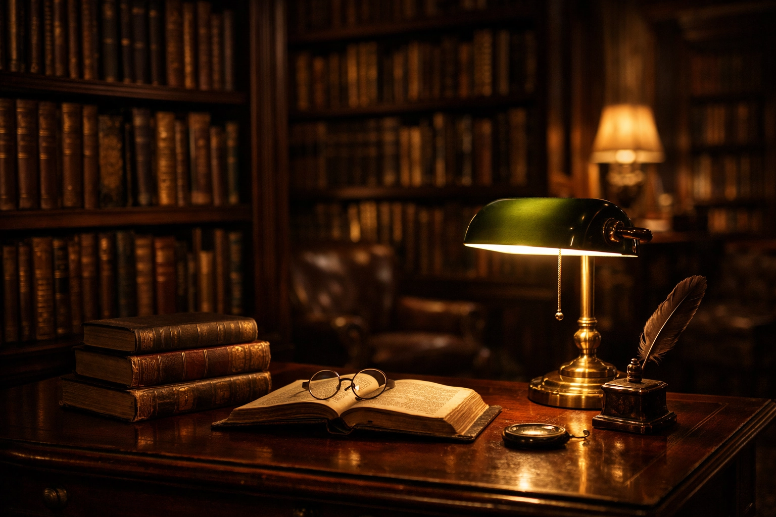Dimly lit library interior demonstrating low-light performance on a manual mode camera.