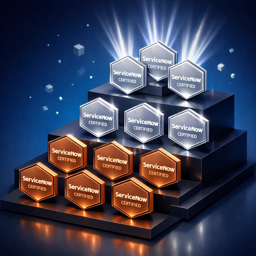 ServiceNow partner certification tiers from base to Elite level showing progression
