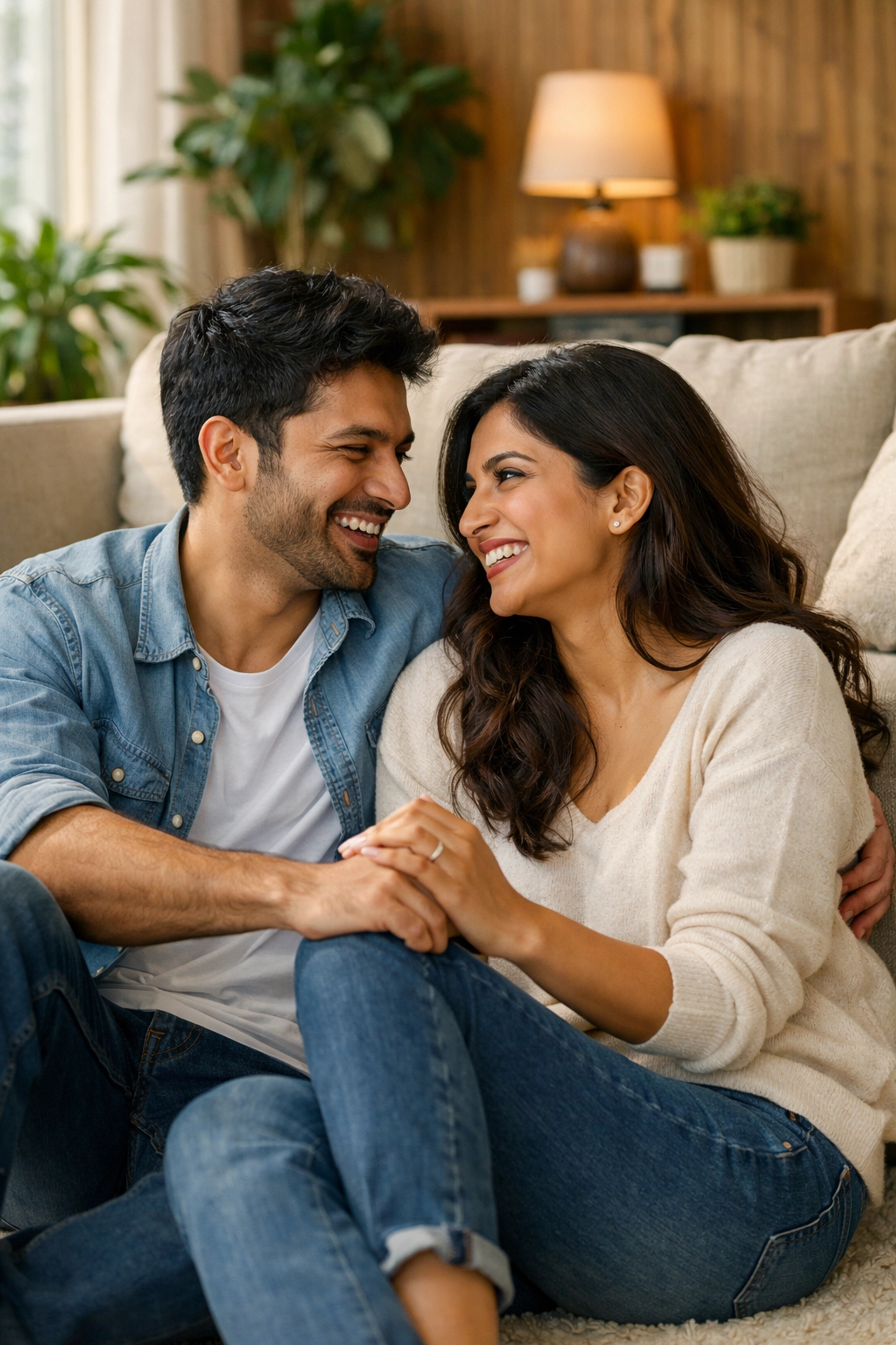 An Indian couple practicing open communication to build sexual confidence and reduce performance anxiety.