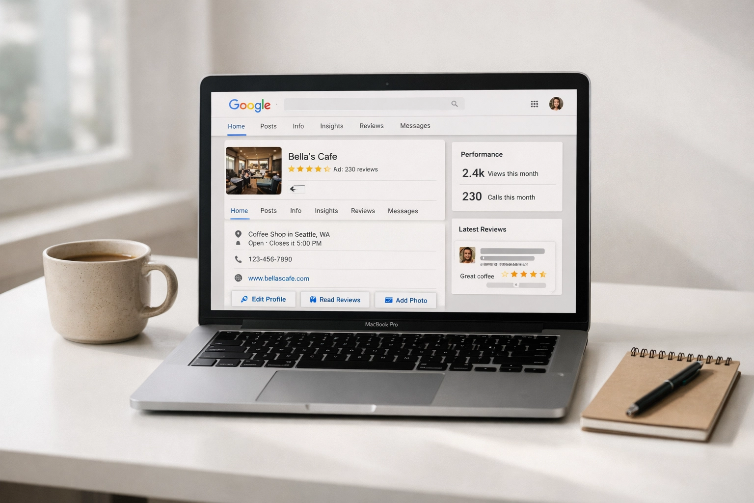 Laptop displaying Google Business Profile optimization for physical therapy clinic