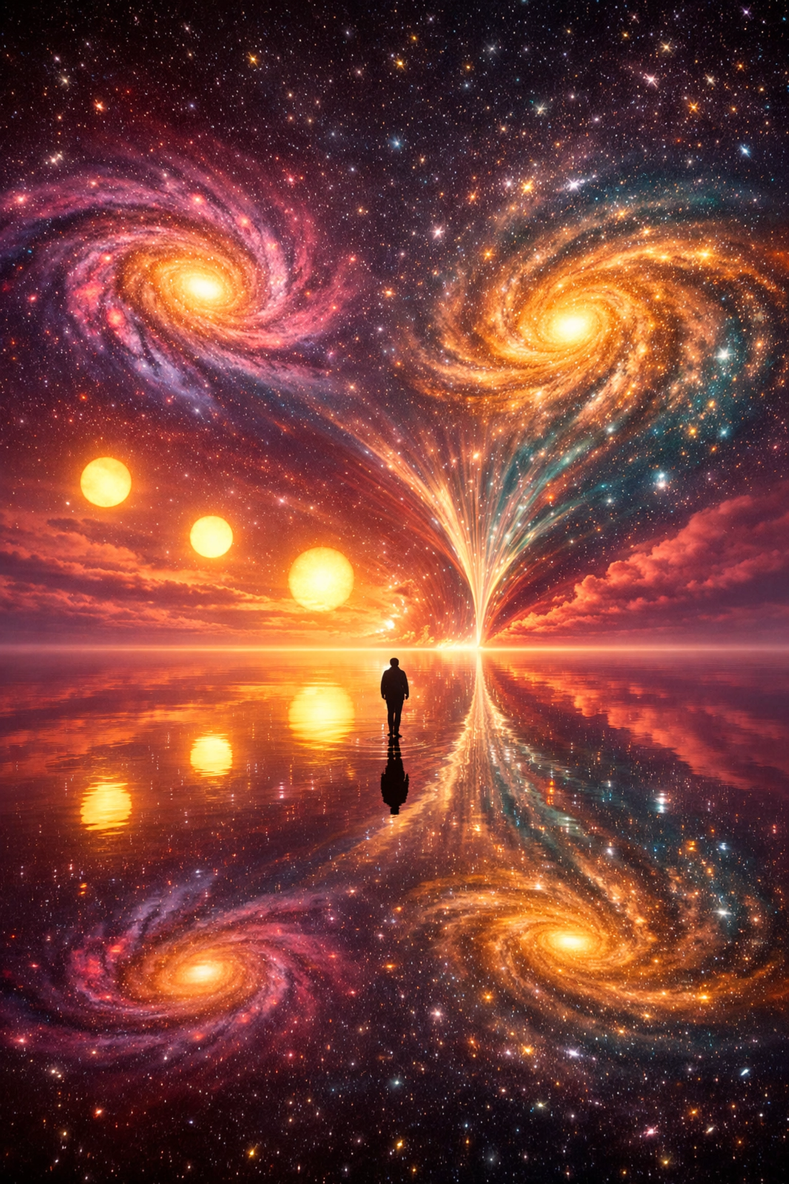 A visionary figure on a cosmic horizon representing the limitless potential of sustainable flow states.