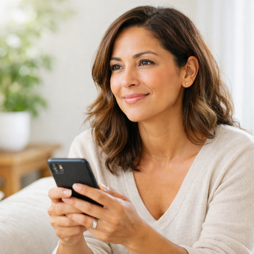 Patient exploring modern weight loss options and Wegovy alternatives on a smartphone at home.