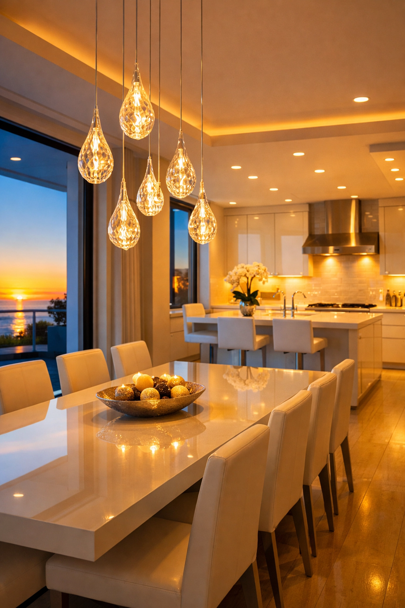 Glowing, pristine open-concept kitchen and dining area after a professional house cleaning in Longmeadow.