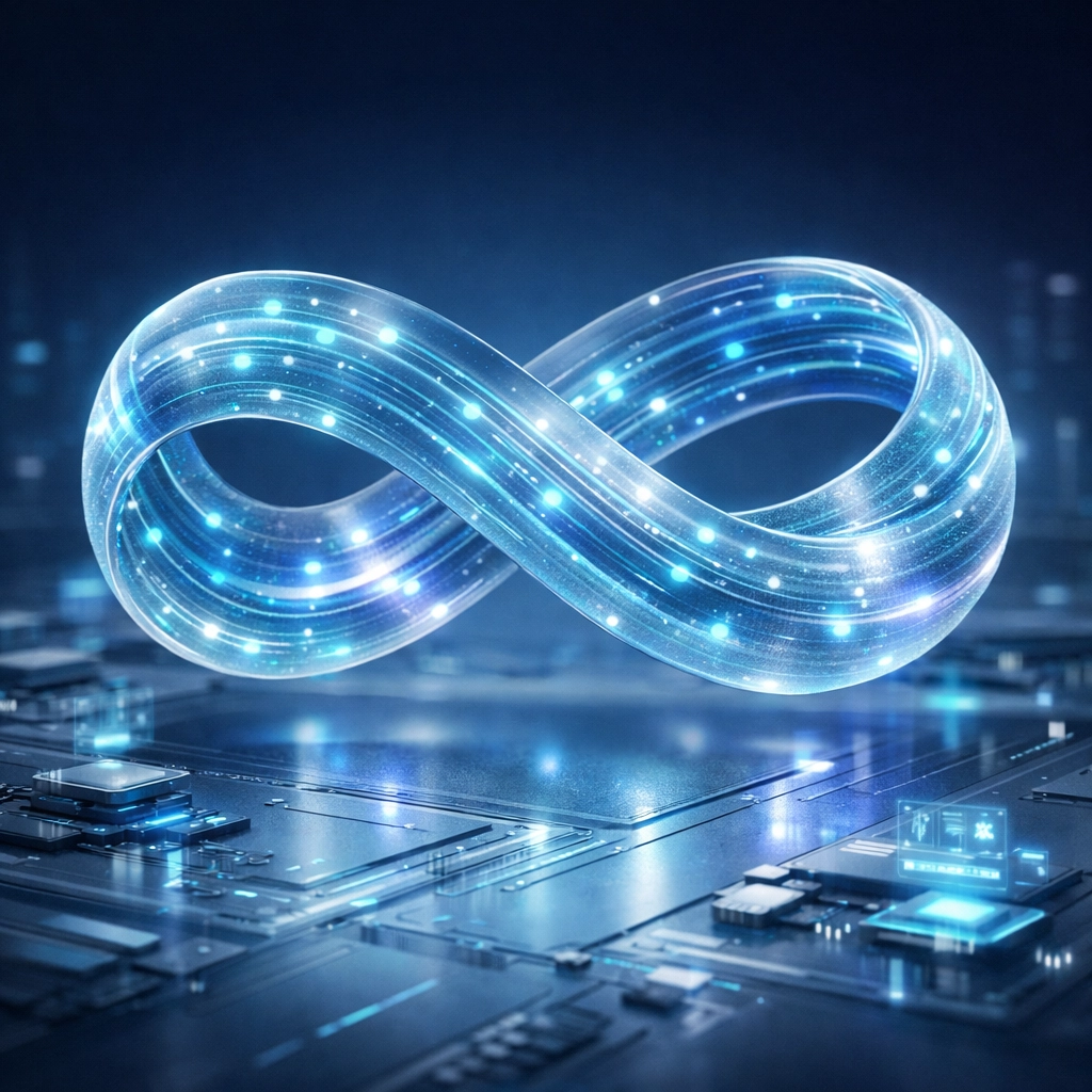 Glowing infinite loop symbolizing automated continuous compliance and integrated data security workflows.