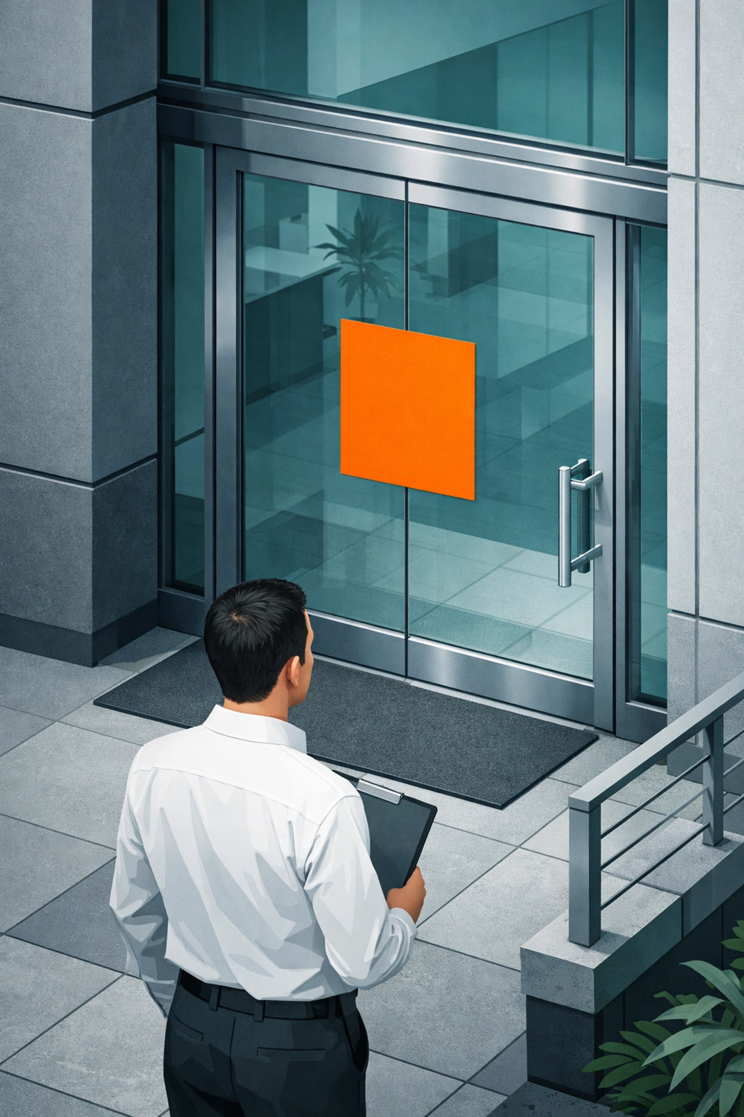 Official unsafe structure notice posted on a building entrance by a Florida code enforcement officer.