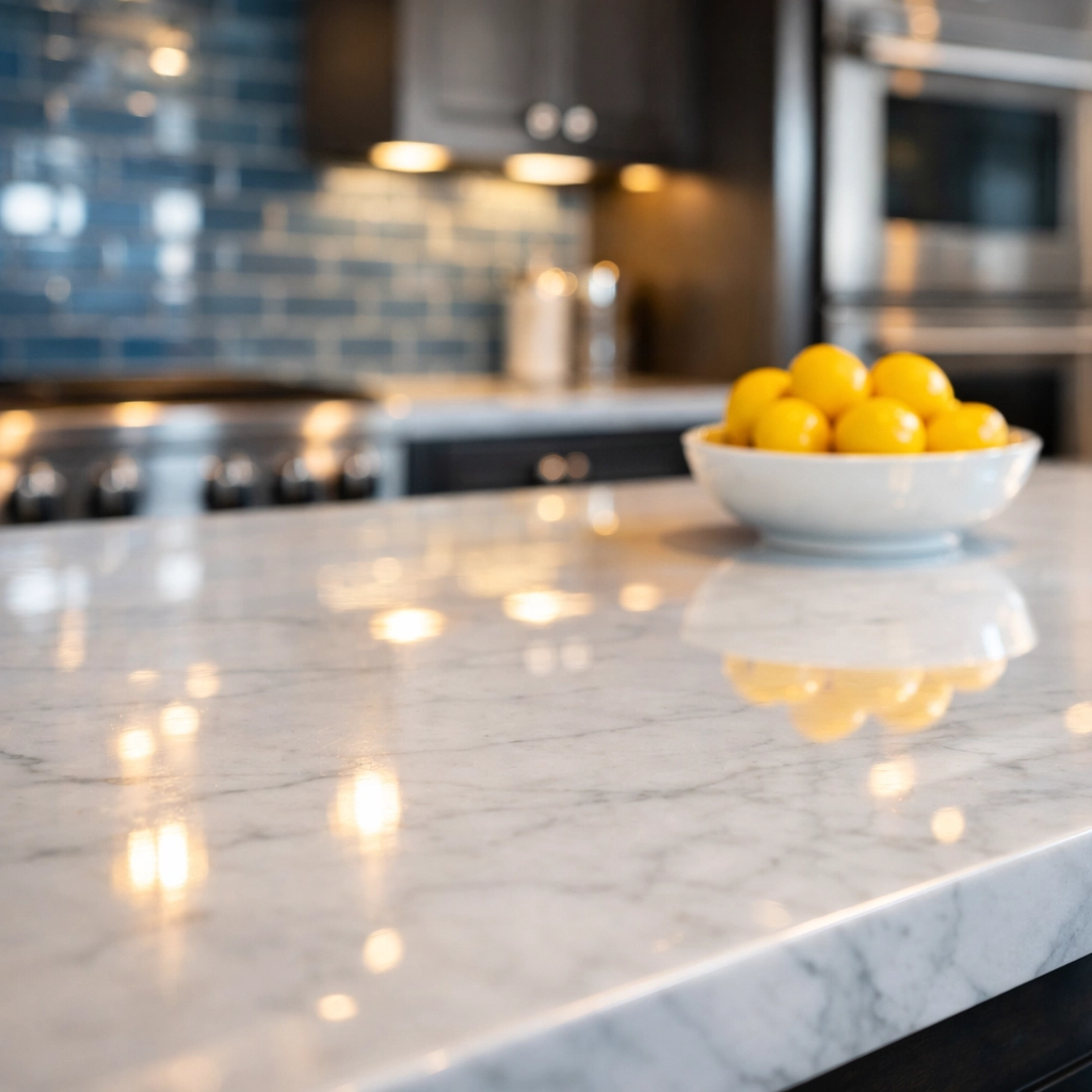 Spotless marble kitchen island after professional bi-weekly house cleaning in Groton.