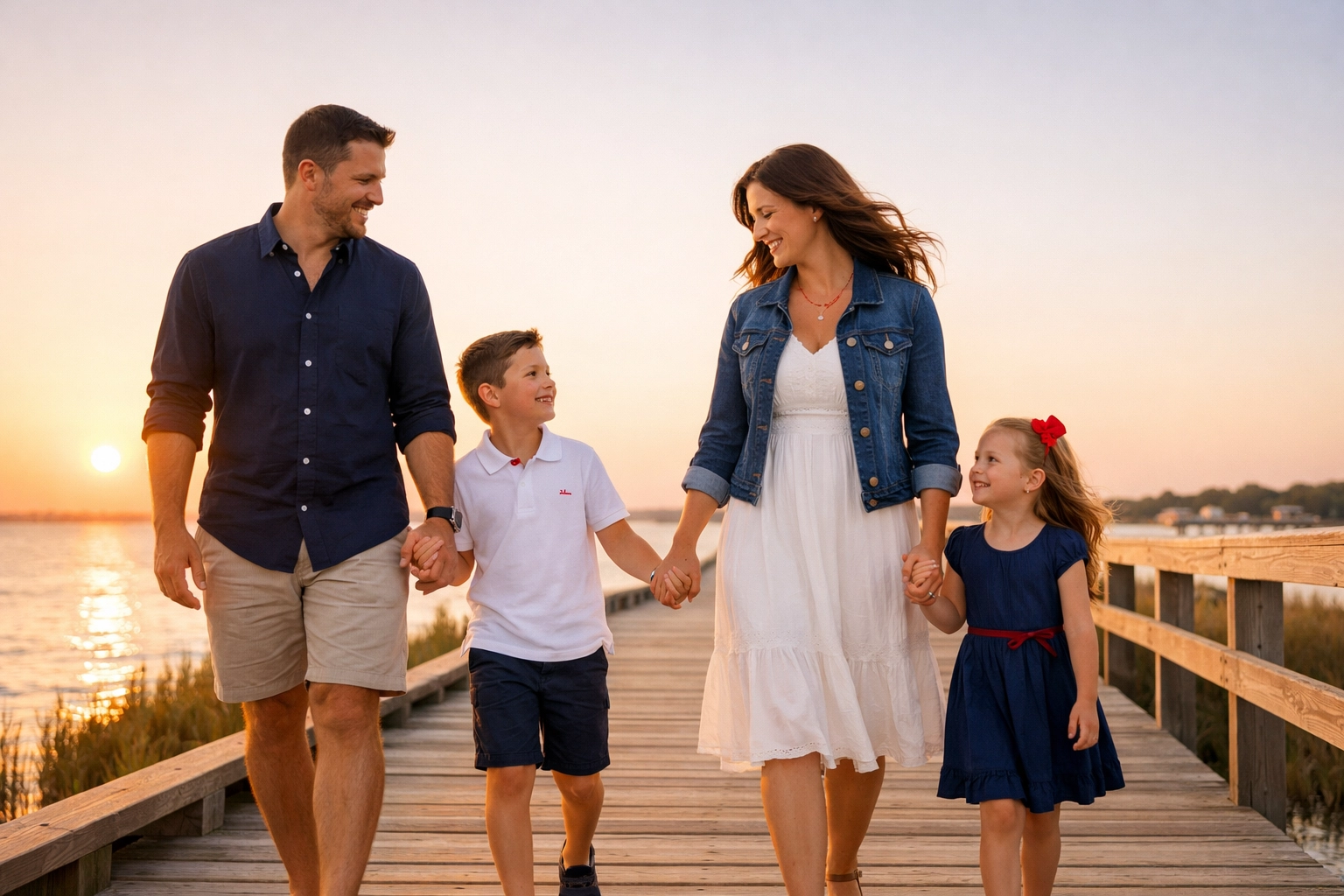 A family walking at sunset, representing the financial freedom and legacy built through credit education.