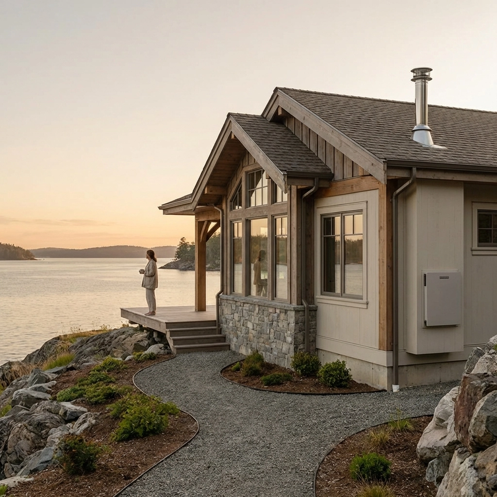 Detailed view of moisture-resistant home construction, showing high-quality flashing and vapor barriers being installed on a coastal Washington home.