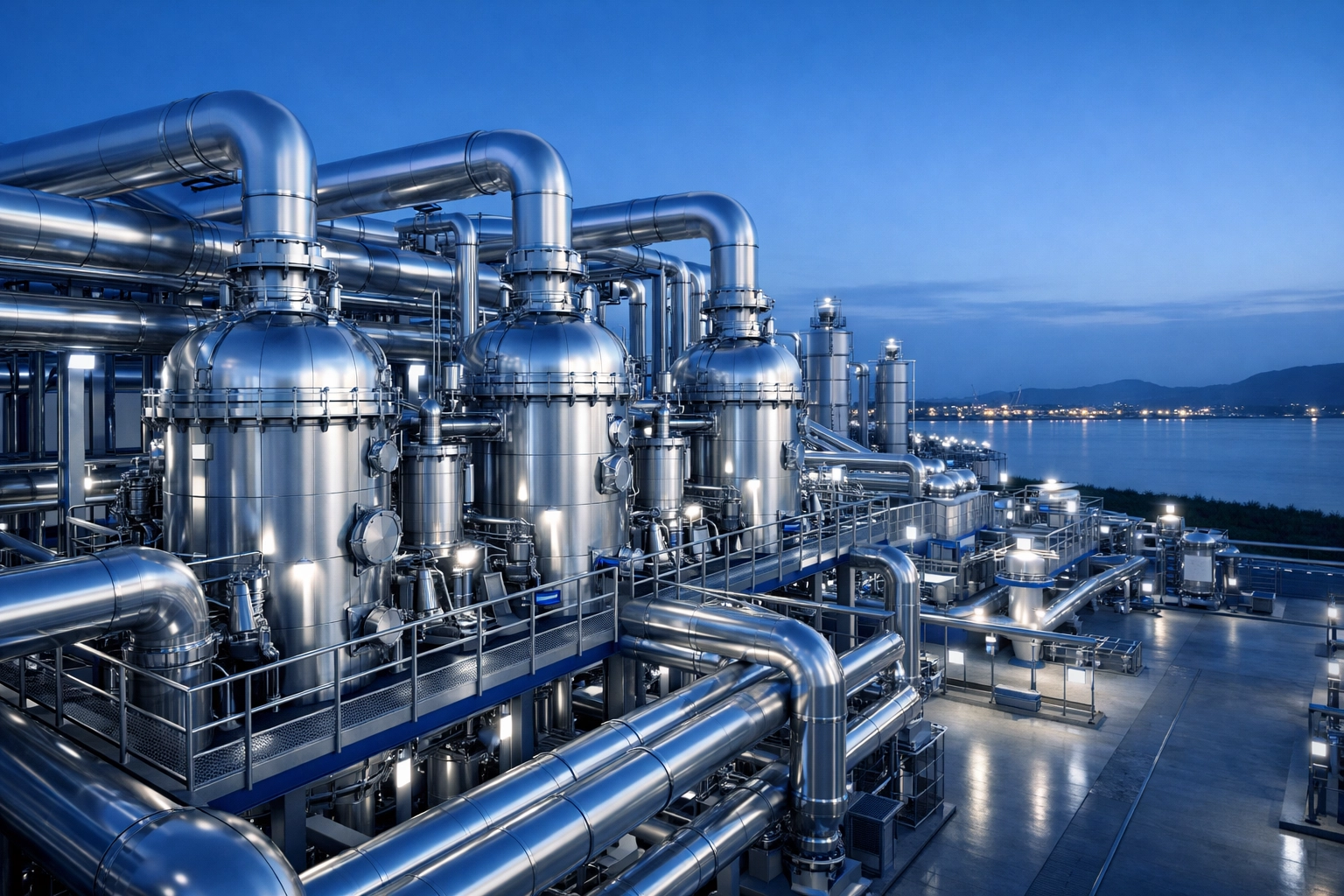 Modern advanced recycling facility with industrial pyrolysis reactors in the Gulf Coast.