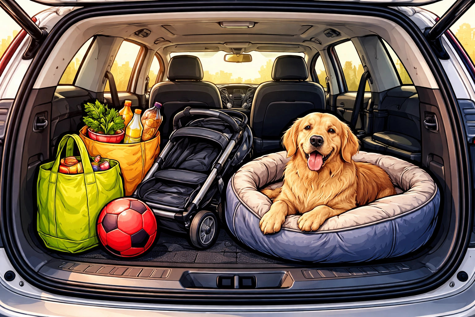 SUV cargo area filled with family essentials, showing spacious storage for busy Arnold MO family life
