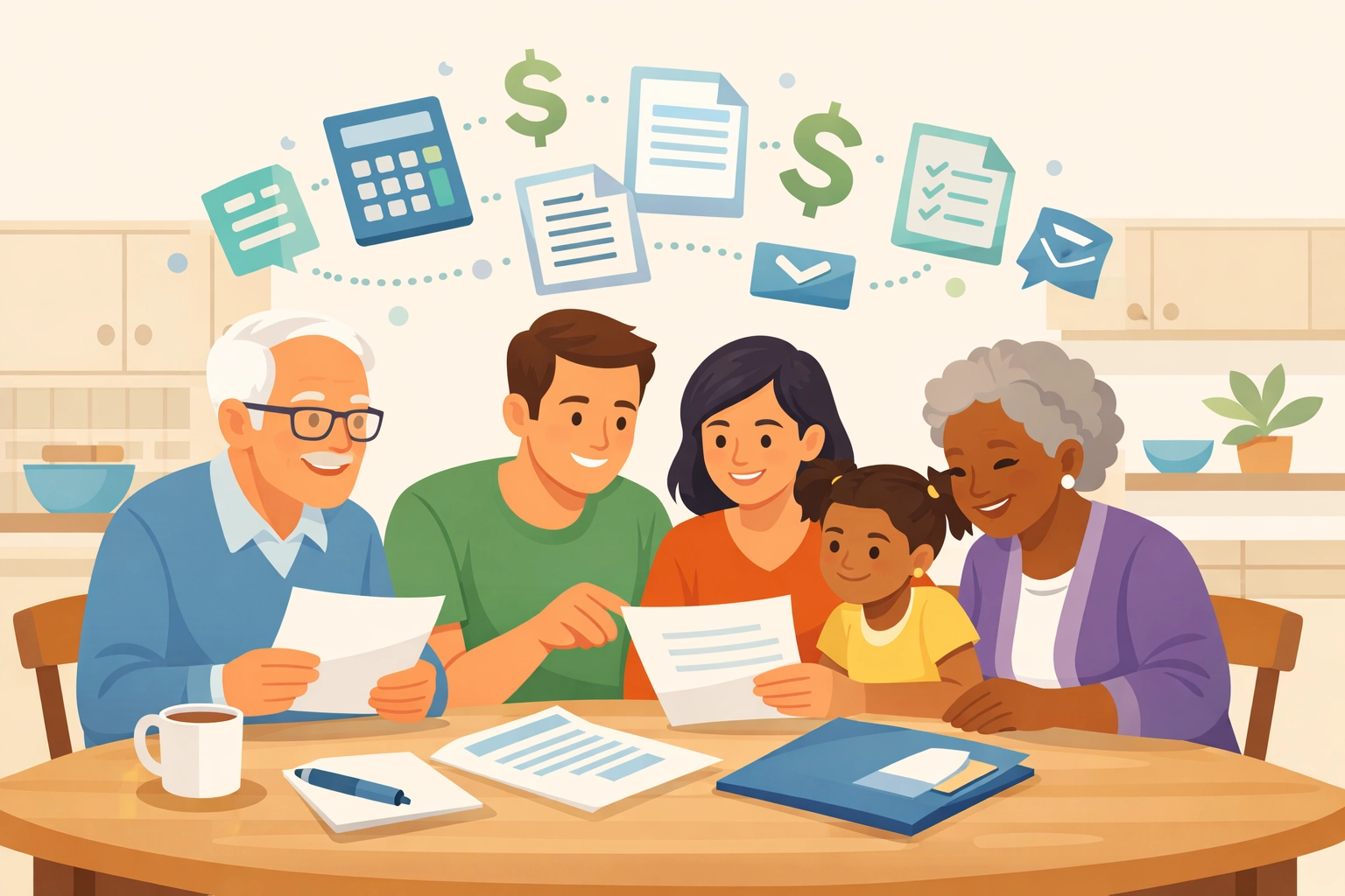 Family reviewing tax documents together for 2026 tax planning and deductions