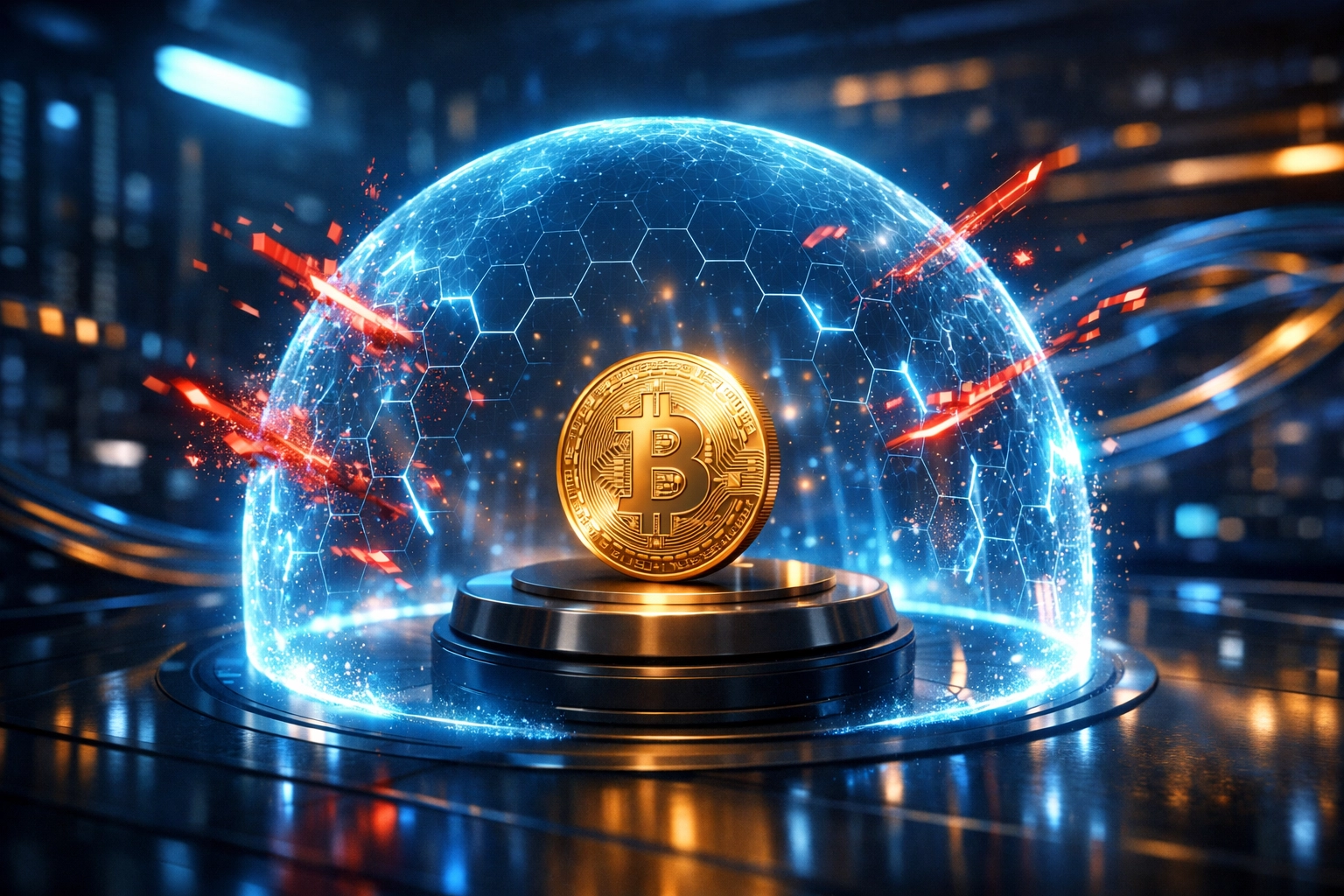 AI-powered security shield protecting cryptocurrency from digital fraud and malicious transactions on Larecoin.ai.