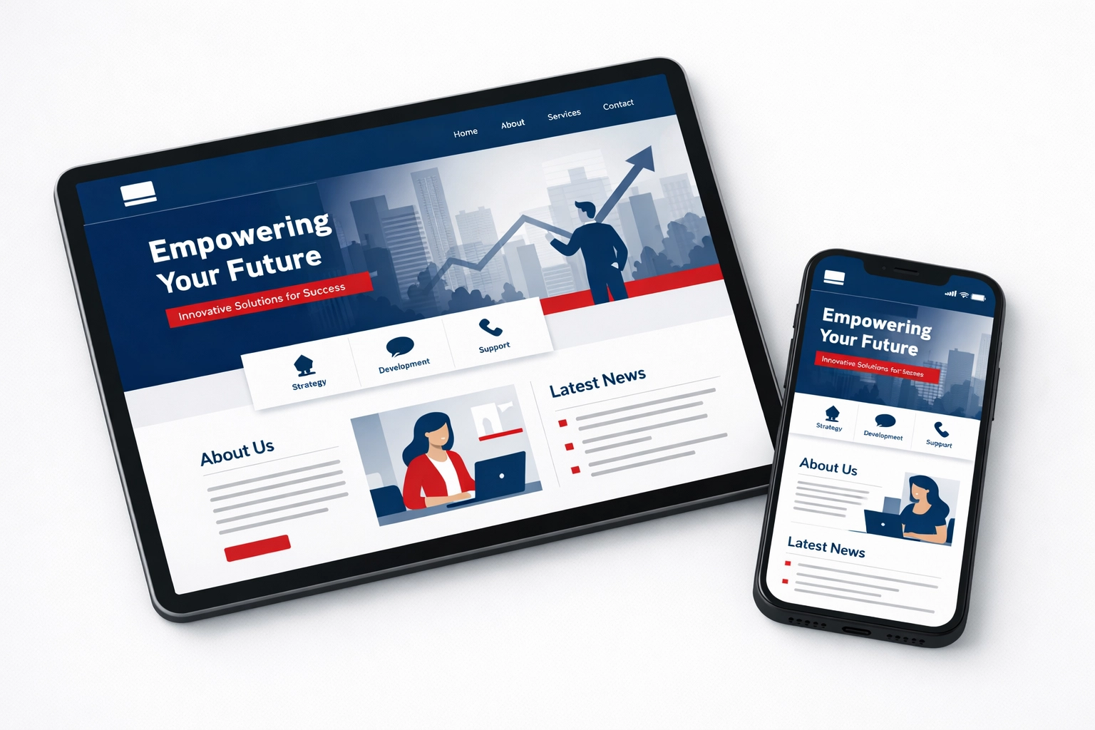 Modern and professional government website design shown on a tablet and mobile phone.