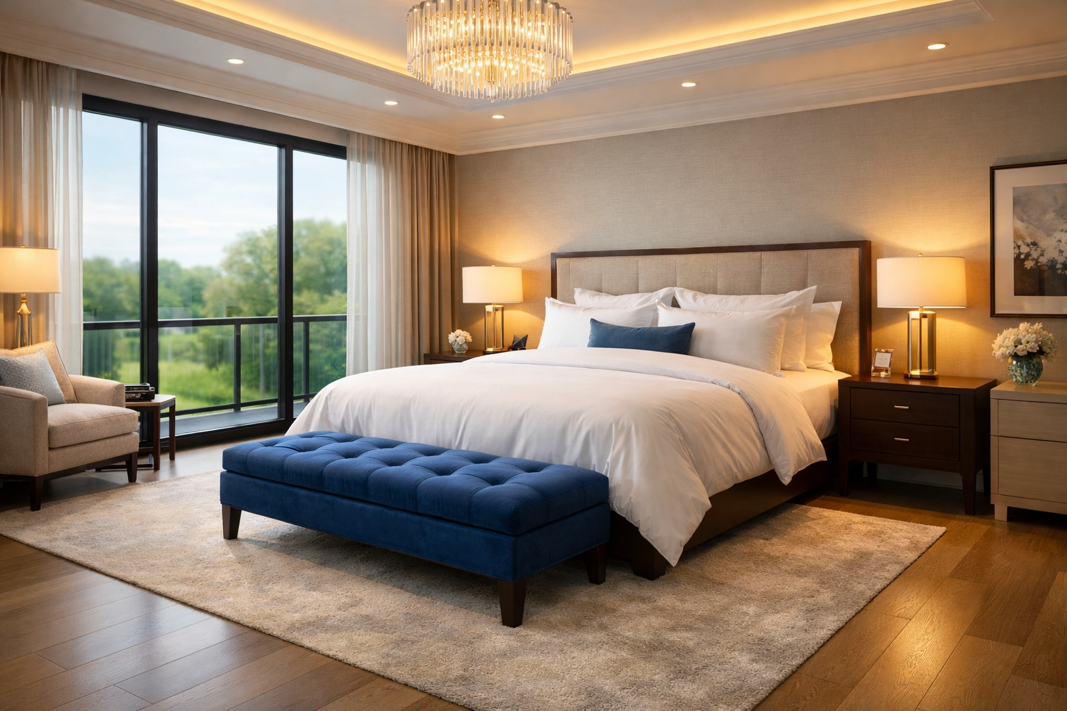 A serene and sanitized master bedroom after expert deep cleaning in Lincoln and Carlisle.