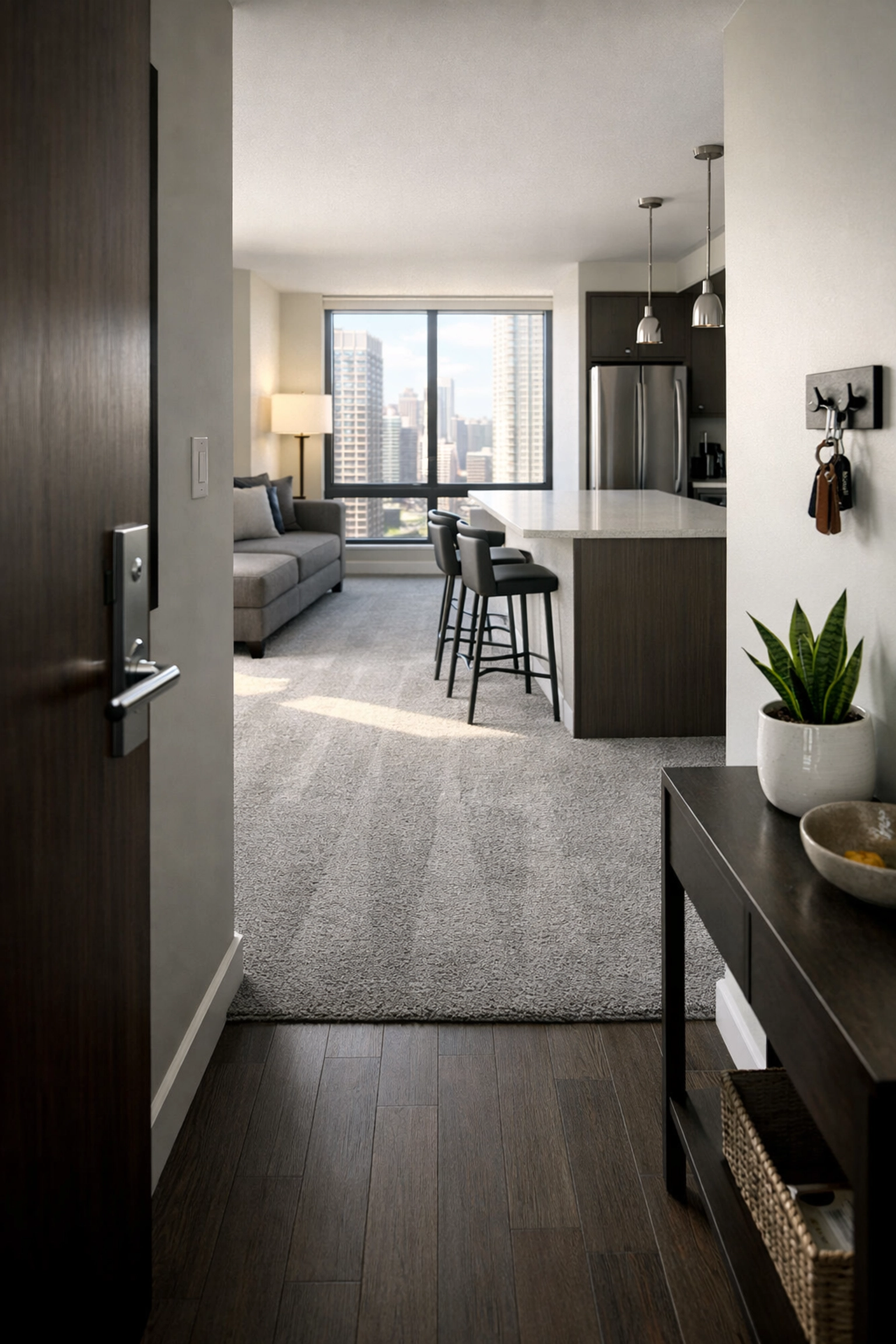 Clean Chicago apartment interior with vacuumed carpets, ready for occupancy through efficient turnover services.