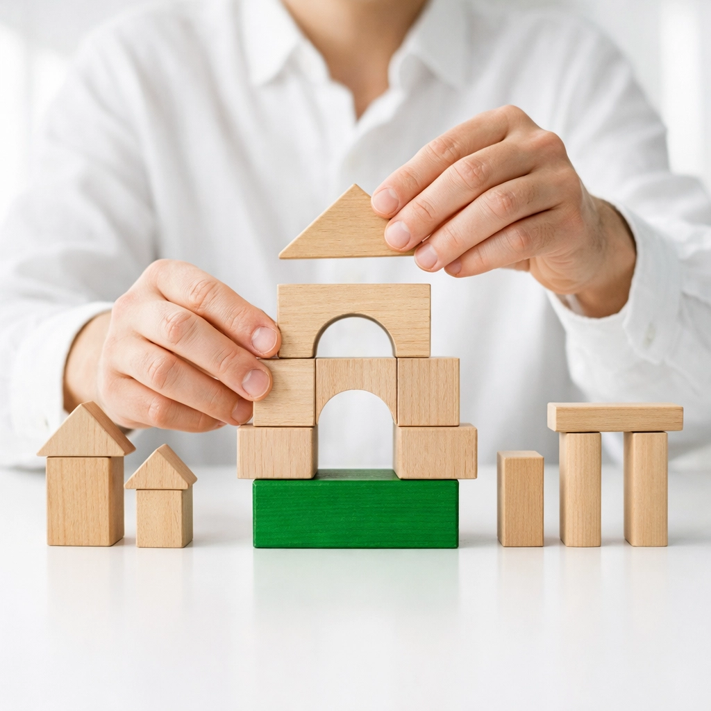 Hands creating a foundation for scalable small business website design and digital infrastructure.