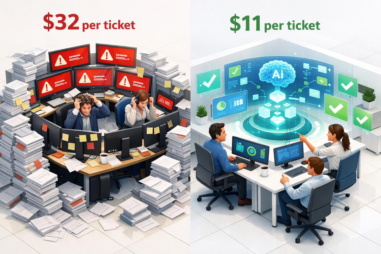 ServiceNow incident management cost comparison: $32 vs $11 per ticket with ITOM automation