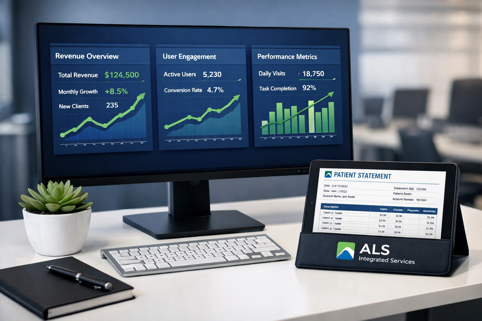 Stop the Cash-Flow Leak: A Simple A/R Follow-Up System That Gets Claims Paid (Without Working Nights) A/R metrics dashboard displaying days in A/R, denial rates, and clean claim rate KPIs for clinic cash flow