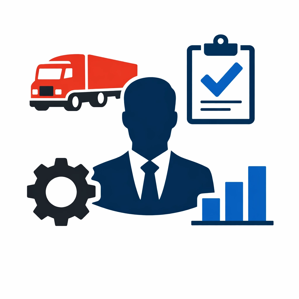 Transport Manager CPC training icons representing fleet compliance, road safety, and technical standards in Scotland.