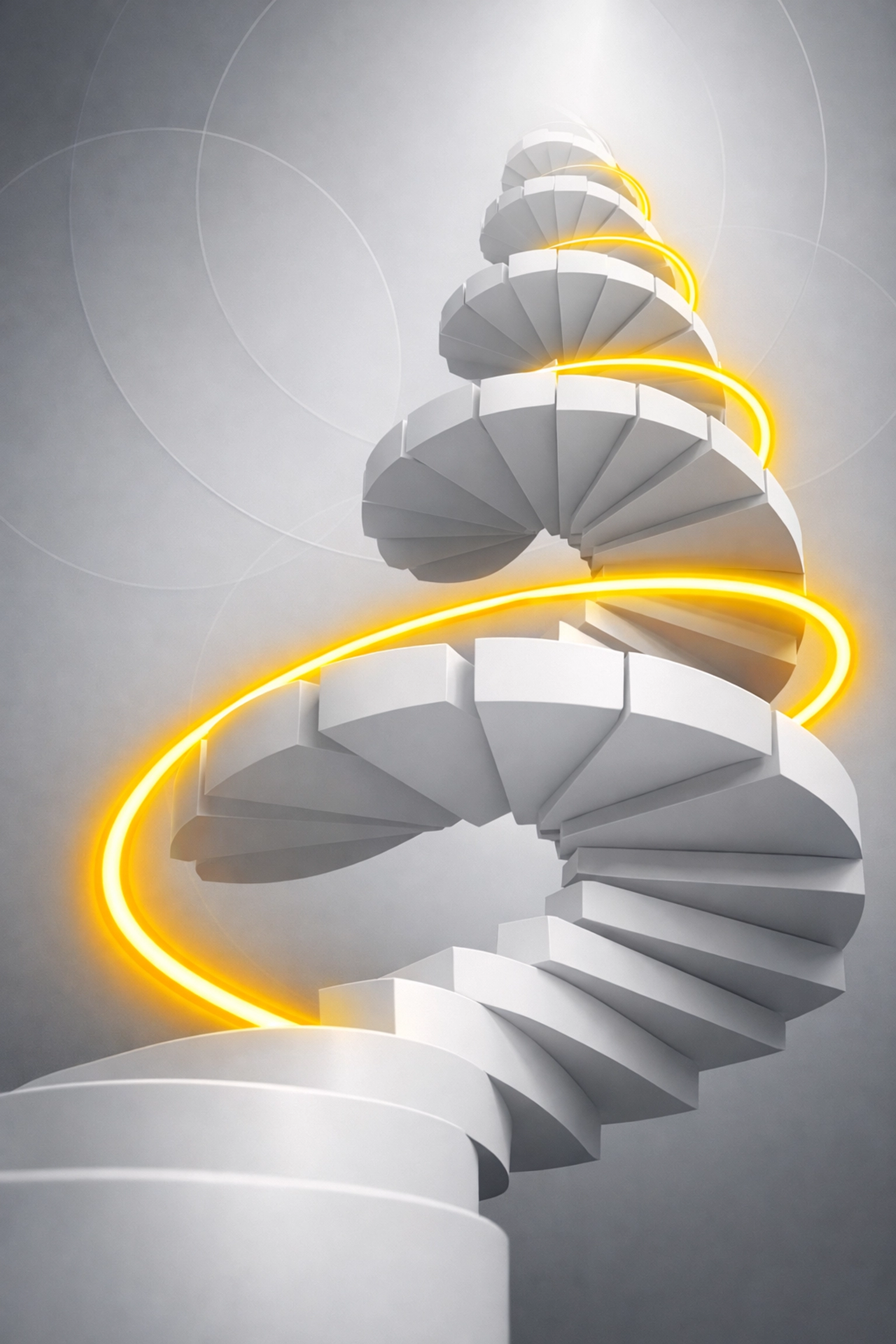 A rising staircase with a yellow line showing the path to scaling an Amazon brand with a professional agency.