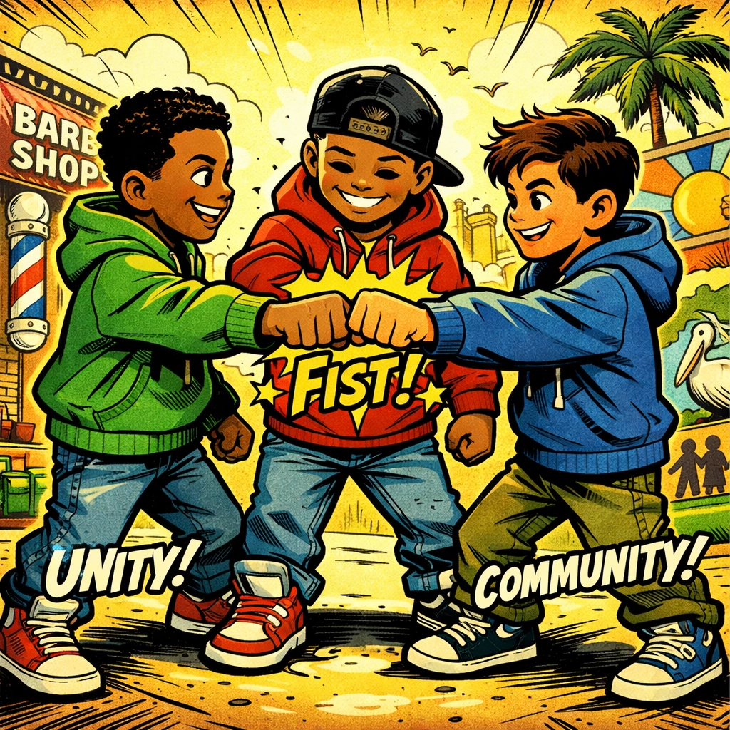 Three young men building community connections through unity in St. Petersburg neighborhood