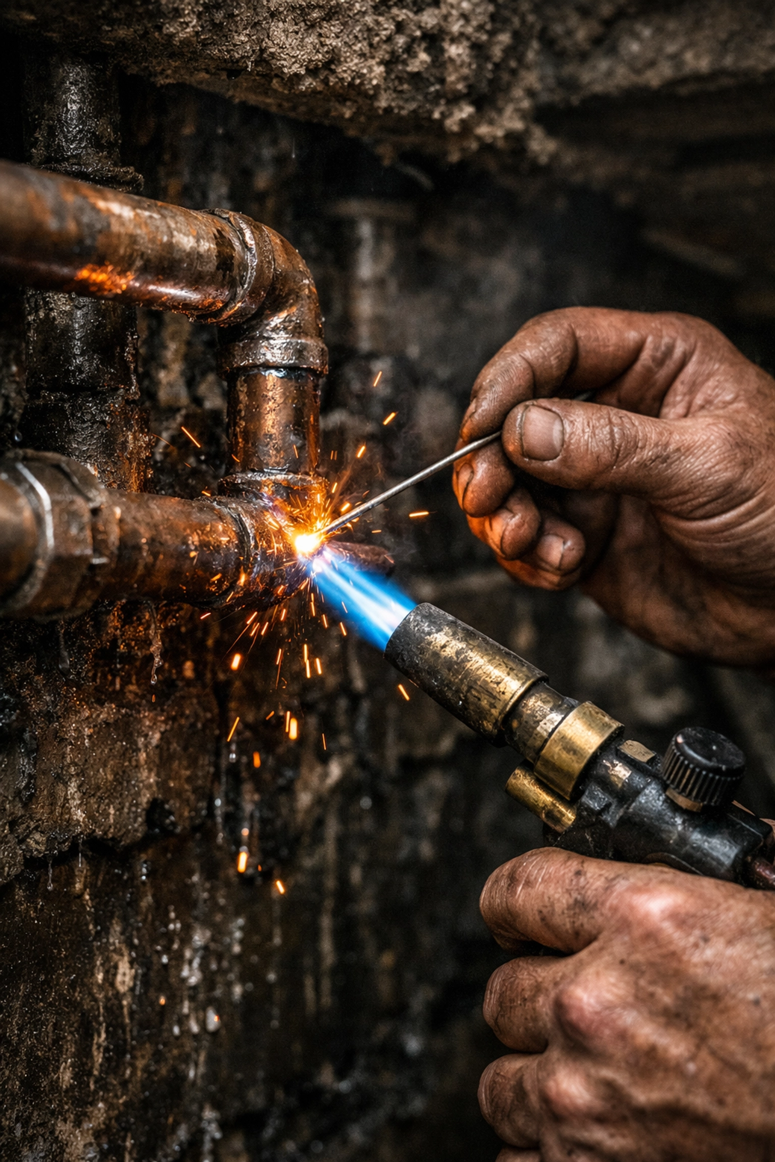 Professional plumber soldering copper pipes, highlighting the high-stakes work covered by liability insurance in CT.