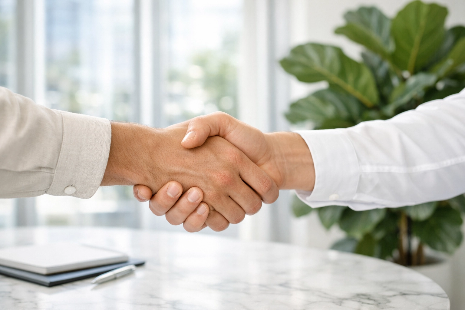Professional handshake in a modern office symbolizing a successful partnership for multi family commercial loans.