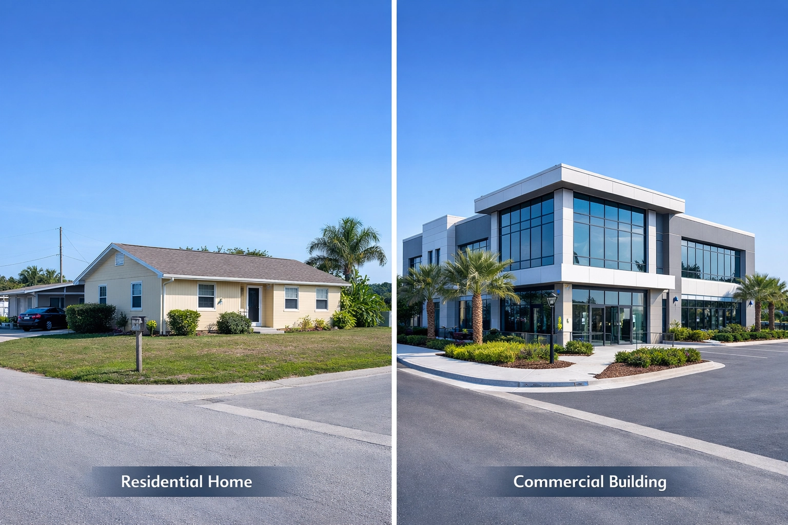Property value comparison: residential home versus commercial building on same Lee County lot