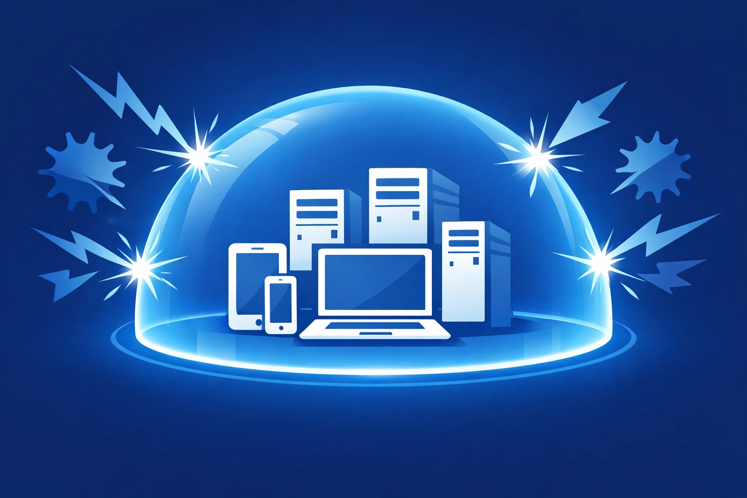 A protective digital dome representing managed IT support services guarding a network from cyber threats.