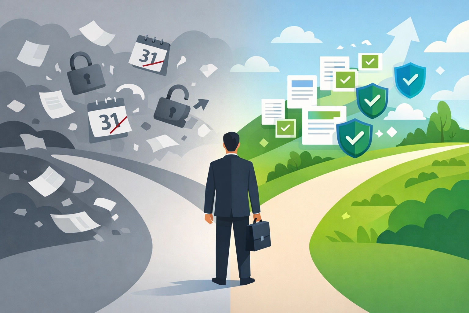 Business owner choosing between insecure free virtual mailbox and secure paid platform