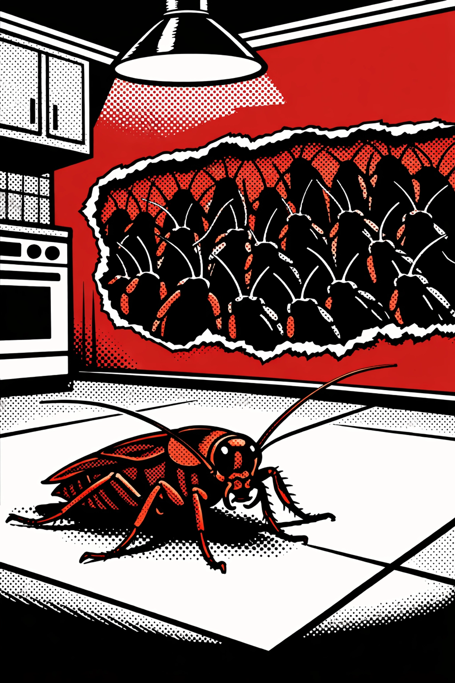 A single cockroach on a kitchen floor reveals a large hidden infestation inside the walls of a Jasper home.