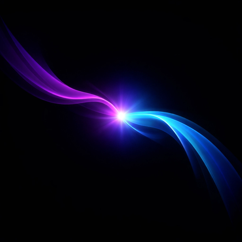 Merging neon light ribbons illustrating the connection between customer queries and AI agents.