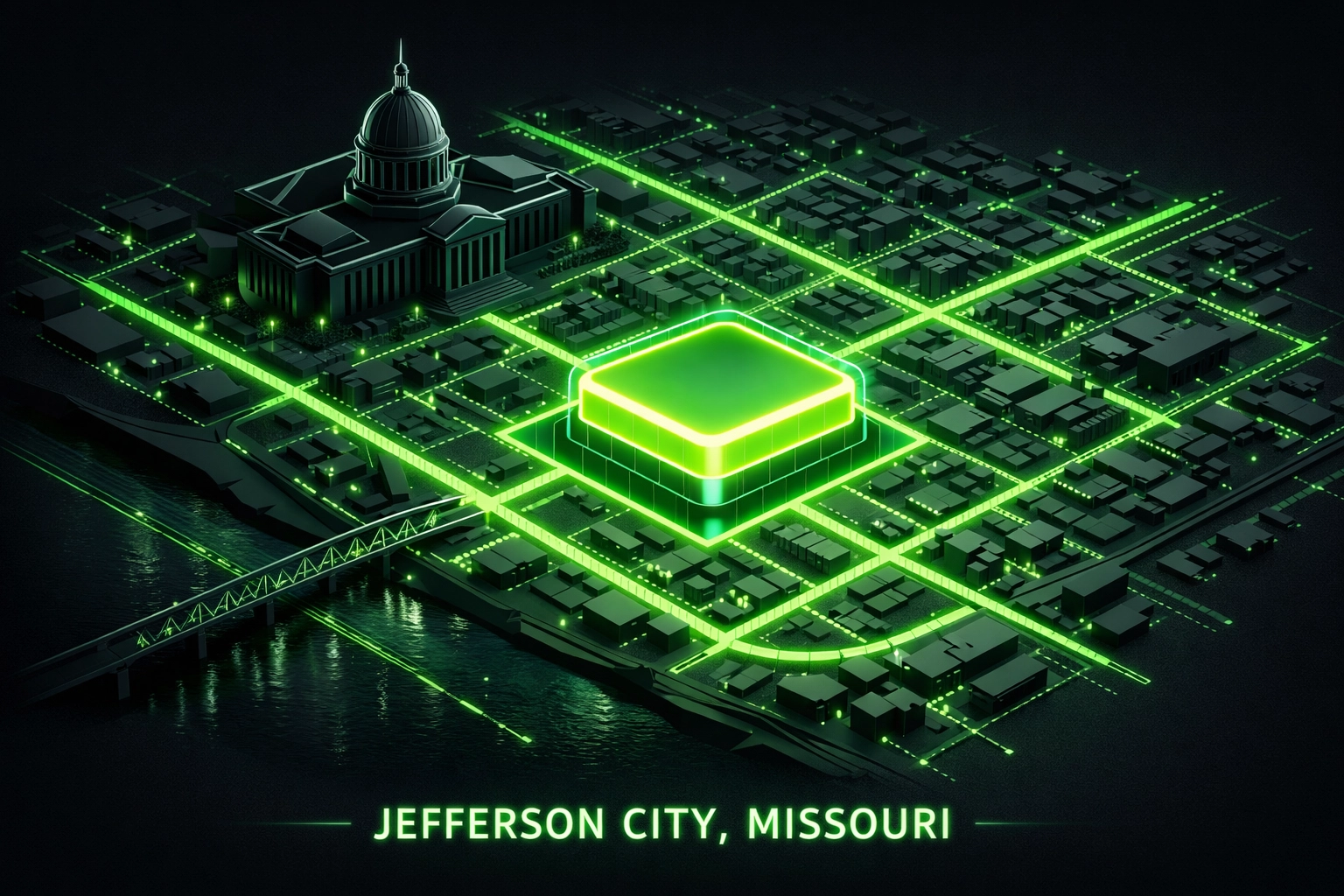 Map of Jefferson City MO highlighting the Amerishop Basic Spot for window cleaning directory listings.