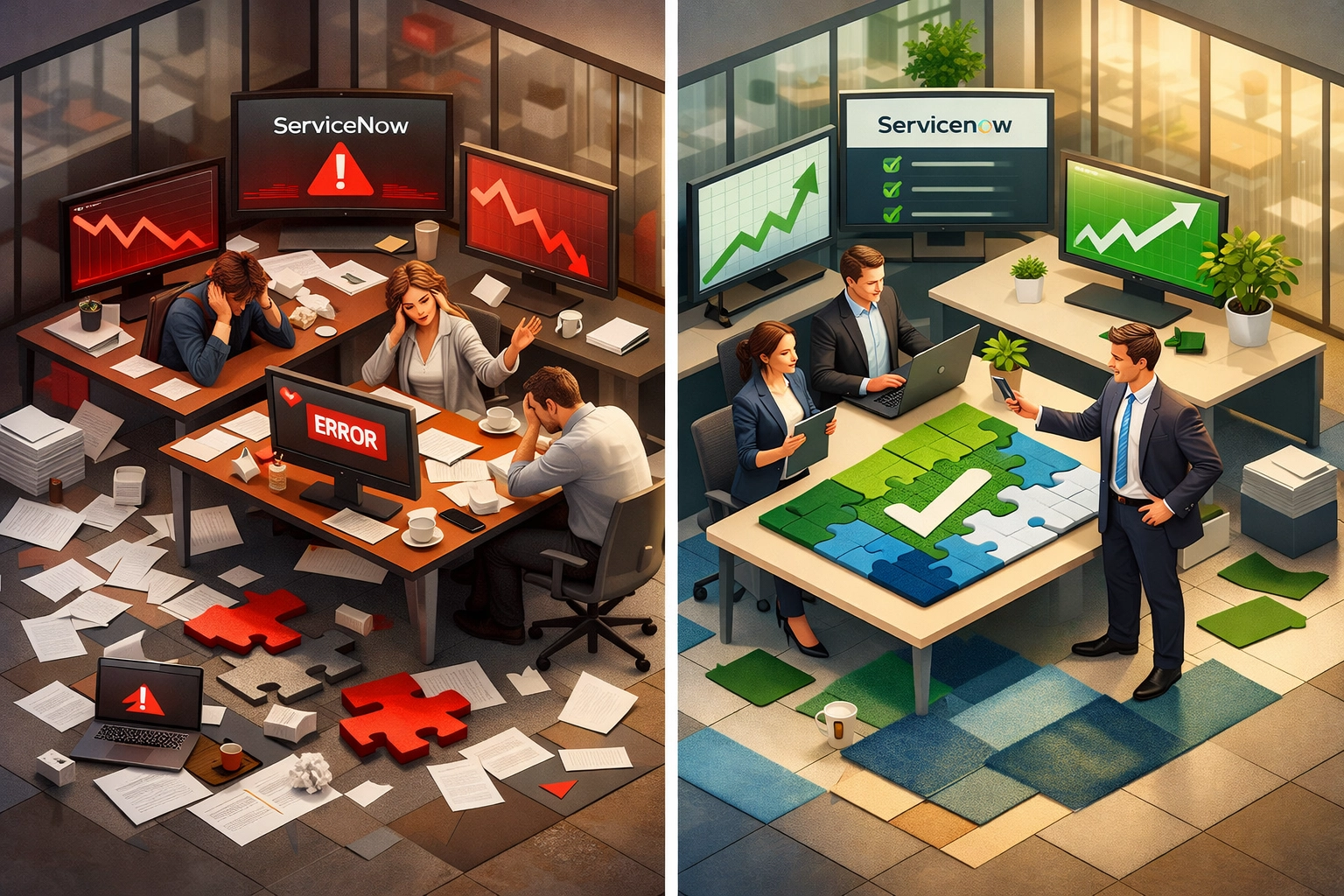 Comparison of failed versus successful ServiceNow implementation partner outcomes