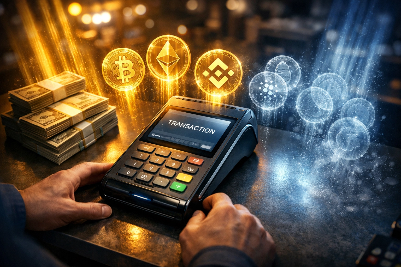 Crypto POS fee savings comparison showing cost reduction with gas-only payment processing