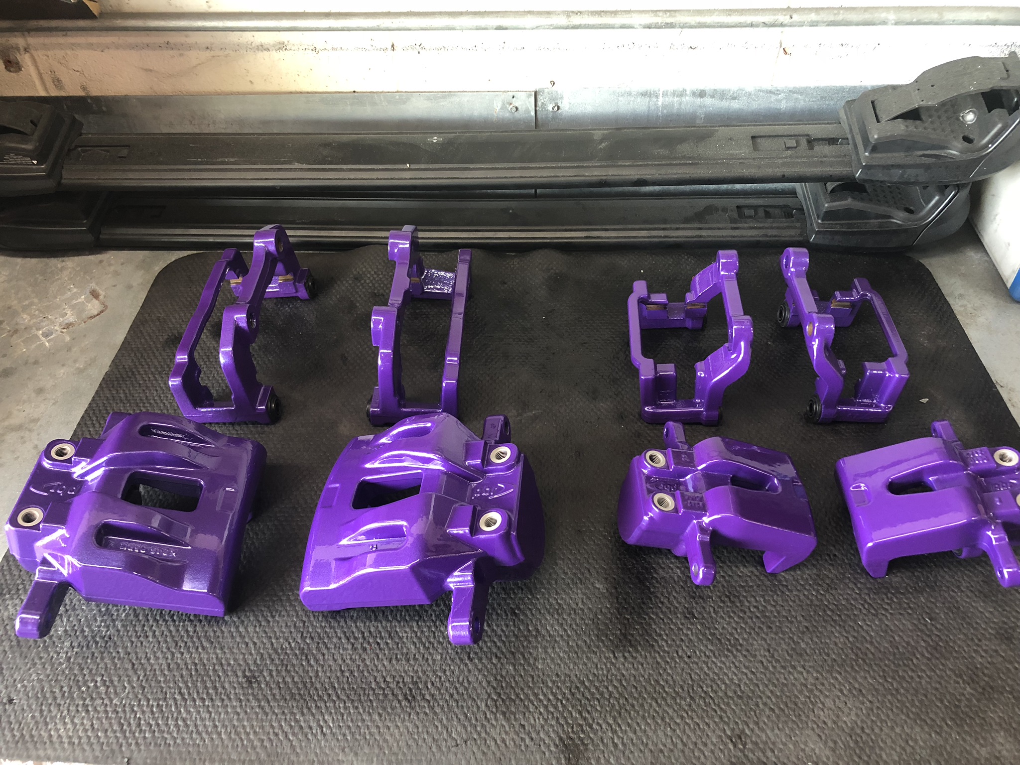 Powder coated calipers and brackets in Plum Crazy purple (set of four)